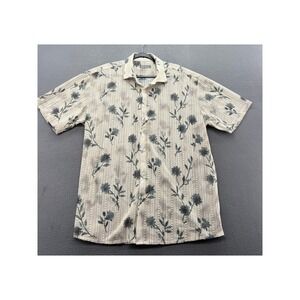 Paulo Solari Shirt Mens 2XLT Floral Lace Crochet Knit Button Down Cream Grey